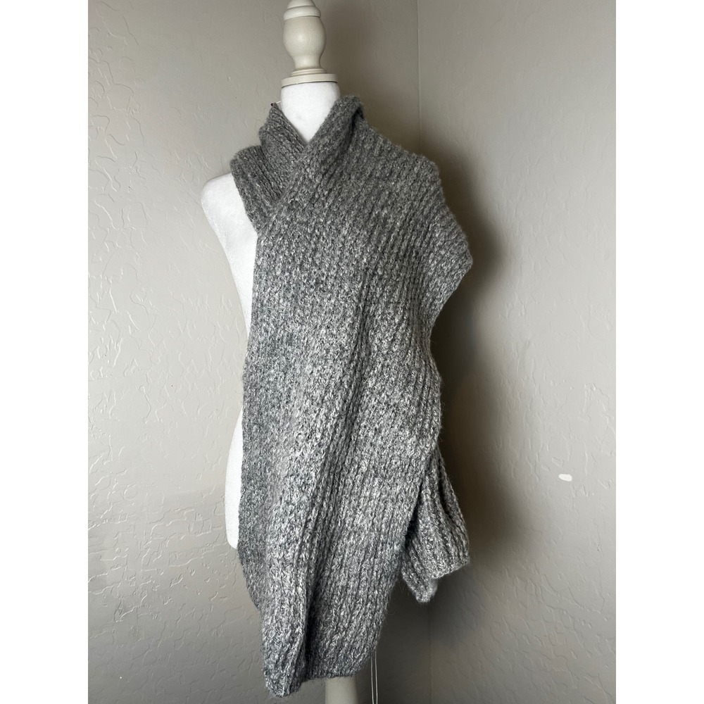 Handmade Chunky Ribbed Knit Scarf Heather Grey Oversized Winter Wrap Long 86in